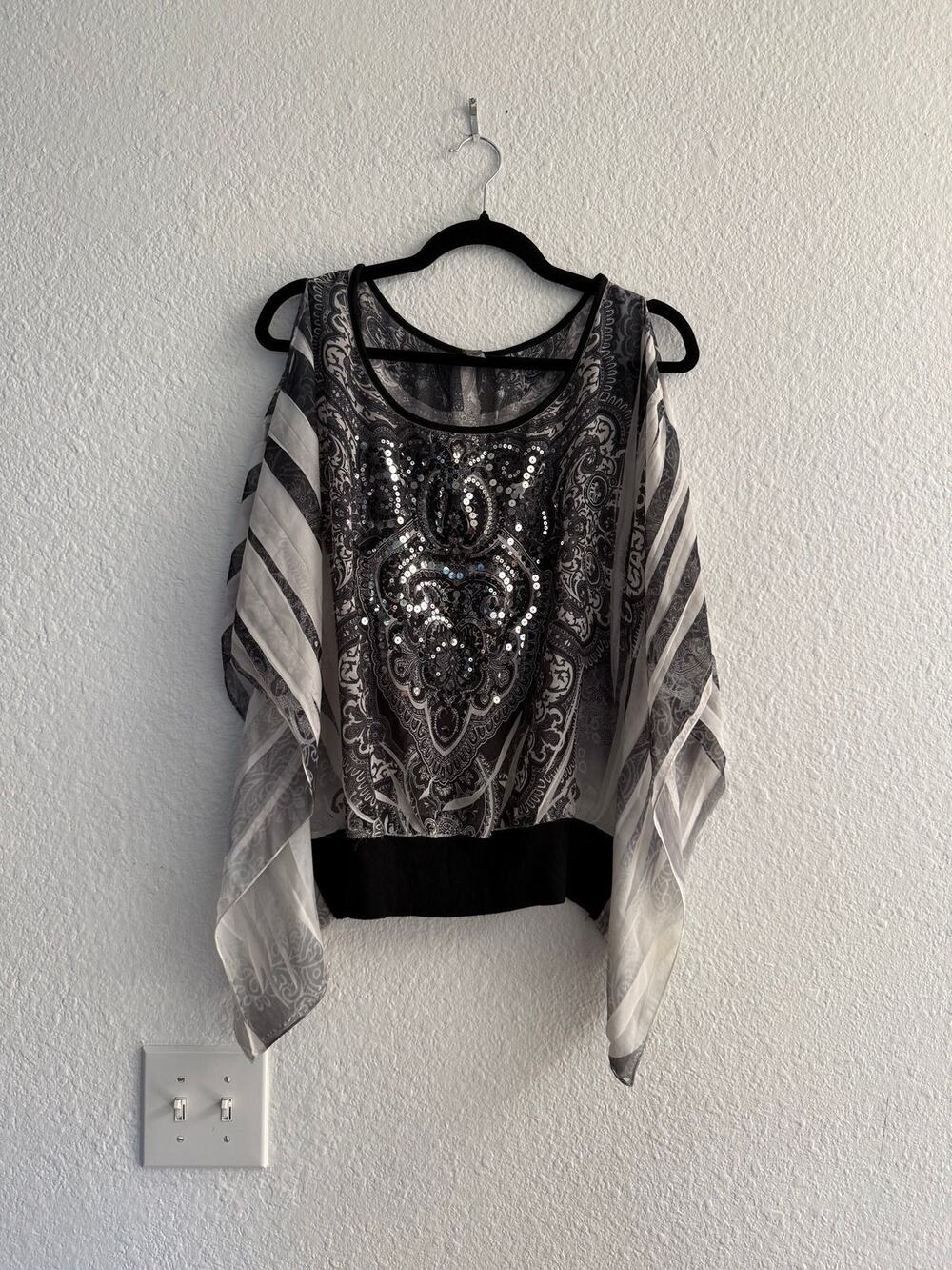 Boho Paisley Poncho Sleeve Blouse Batwing Top